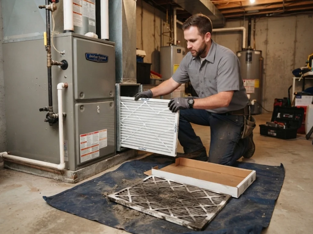 AnHVAC technician changing an air filter